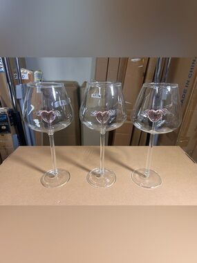 Romantic Heart Wine Glass Set of 3 – 17oz Crystal Goblets